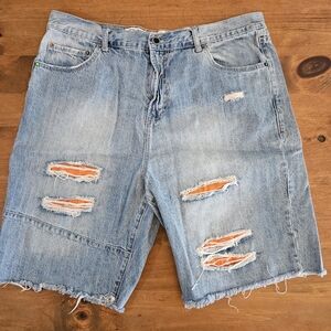 LRG Lifted Research Group Distressed Denim Light Wash Shorts Size 40